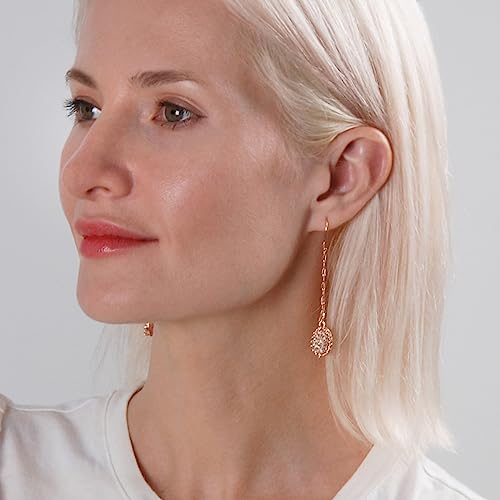 Simulated Druzy Threader Earrings for Women - Gold, Silver, or Rose Gold Tone Long Chain Earrings with Boho Created Geode Stone - color: Rose Gold - Rose Gold Stone