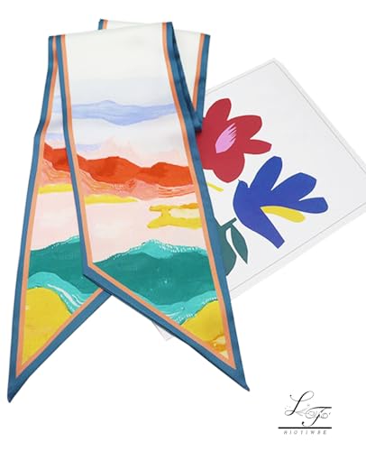 Hioyiwse Head Scarf Hair Neck Scarves For Women Purse Bag Scarfs For Handbags Silky Long Thin Satin Headscarf Fashion - color: B26-the Sun Declined Westward