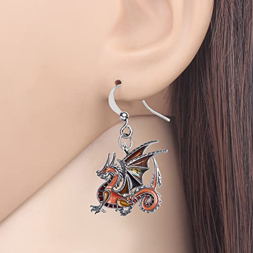 Enamel Alloy Dinosaur Fantasy Dragon Earrings Drop Dangle Unique Animal Jewelry For Women Dragons Gifts - color: Brown