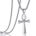Rehoboth Stainless Steel Ancient Egyptian Coptic Ankh Cross Pendant Necklace for Womens Mens 24 Inch Chain Black Gold Silver - color: Silver