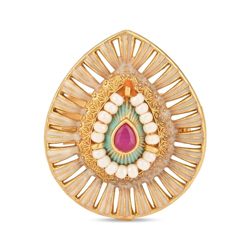 I Jewels Antique Gold Plated Indian Wedding Bollywood Ethnic Floral Shaped design Adjustable Finger Ring For Women & - style: Style 5