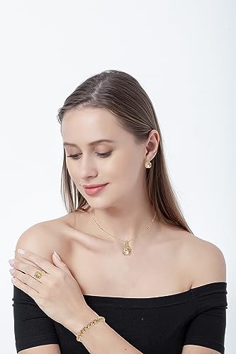 Paxuan 4pcs Cubic Zirconia Wedding Jewelry Sets for Bride Bridesmaid Cubic Zirconia Pendant Necklace Earrings Link Tennis Bracelet Open Ring Set for Women - color: Gold Plated Champagne Cubic Zirconia
