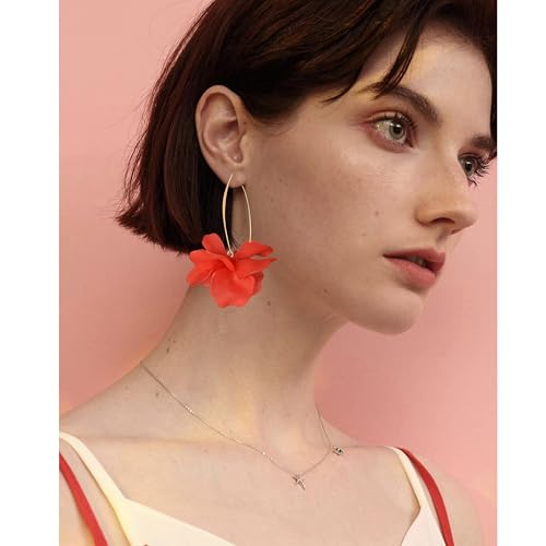 Exaggerated Bohemian Resin Rose Flower Petal Dangle Drop Earrings Long Acrylic Tiered Floral Tassel Earring for Women - color: Red