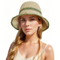 Floppy Big Beach Straw Hats for Women Foldable Summer Wide Brim Packable Sun Hat Womens Travel Straw Fedora Hat - color: Beige-green