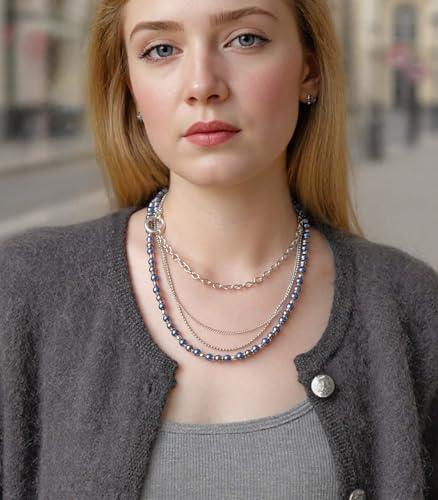 BULINLIN Layered Long Necklaces for Women Long Beaded Chain Necklace CostumeJewelry Mothers Day Gifts for Mom - color: 96-Blue