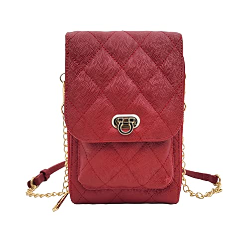 Phone Crossbody Bags for Women Small Vegan Leather Mini Shoulder Wallet Card Quilted Purse - color: D - Red