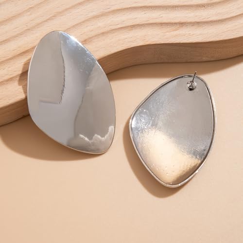 Statement Earrings for Women Big Earrings Large Statement Earrings Chunky Irregular Geometric Drop Dangle Earrings Oval Round Pebble Shape Earrings Chunky Jewelry - style: style silver