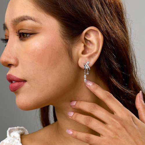 Triple Huggie Stacked Earrings for Women Gold Chain Drop Dangle Earrings Cute Statement CZ Earrings Trendy Dainty Jewelry Gift - color: Silver 7
