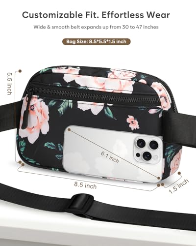Pritent Fanny Packs for Women Cross Body Bag Waterproof Belt Bag with Adjustable Strap and Zipper Back Pocket Small Crossbody Bags Fashion Waist Packs for Workout Travelling(Flower Print) - color: Flower Print, size: Small