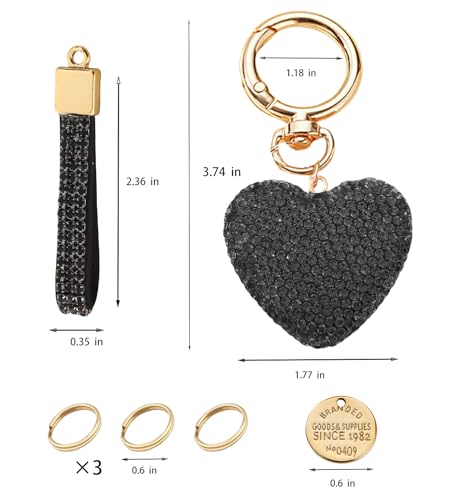 Keychain for Women Girls Bling Heart/Star/Strawberry Key Chain Accessories for Key/Backpack Bag Charm - color: Black Heart