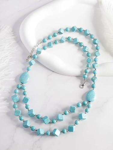 MINACHI Boho Created Turquoise Bead Long Strand Necklace, Bohemian Statement Jewelry Gift for Women - color: S01A