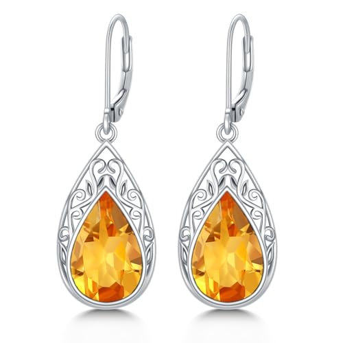 POIUY Gifts for Women Hypoallergenic Teardrop Filigree Birthstone Leverback Dangle Earrings 18K White Gold Fashion Jewelry Anniversary Wedding Birthday Gifts for Women Daughter Sister Girlfriend Wife - style: 11-November Birthstone Earrings