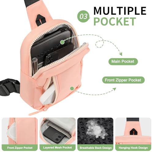 Mini Sling Bag for Men and Women, 7.5 Inch Small Anti Theft Crossbody Sling Backpack Nylon Chest Bag Fanny Pack for Travel Running Hiking (Pink) - color: Pink