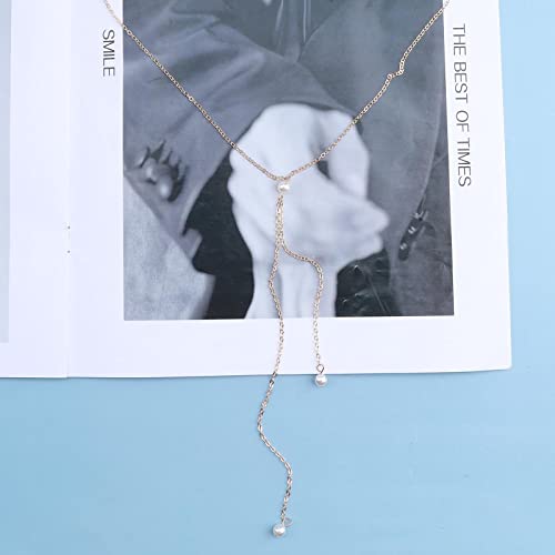 Boho Pearl Back Chain Necklace Gold Layered Backdrop Necklace Body Chain Pearl Bridal Back Drop Chain Summer Beach Body Jewelry for Women Gifts (Gold) - color: Gold