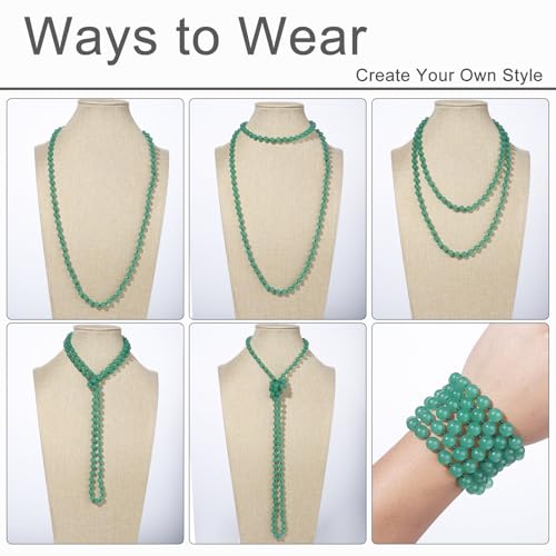 Beaded Necklace Hand Knotted for Woman - color: Green Aventurine 1