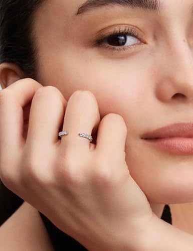Moissanite Open Wedding Bands for Women S925 Sterling Silver Half Eternity Band Adjustable Anniversary Ring Stackable Engagement Promise Rings for Stacking Size 4-10 - color: Silver, size: 4