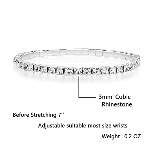Zealmer Sparkle Multicolor Rhinestone Stackable Stretch Bracelets for Women - color: 1 Row Silver Bracelet