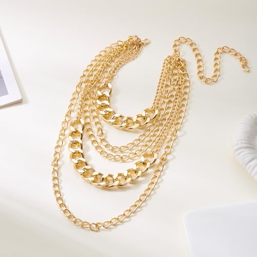 Layered Necklaces for Women Punk Chunky Gold Statement Necklaces Dainty Multi Layer Necklace Jewelry Accessories for Women - color: Gold
