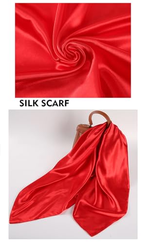 vabovin Satin Head Scarf for Women Solid Color, 35×35 in | Silk Feel Neckerchief, Hair Scarf, Fashion Bandana, Headscarf, Headband, Hair Wrap Sleeping, Daily Fashion Styling - color: 216 Red