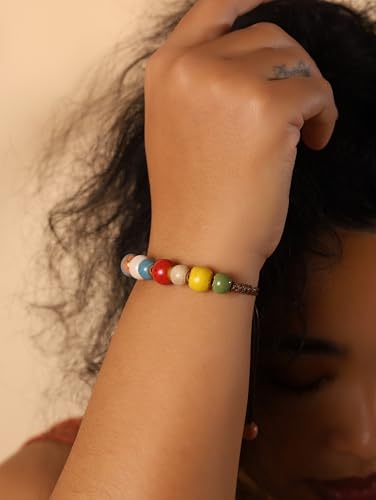 MINACHI Bohemian Colorful Ceramic Bead Adjustable Leather Bracelet, Boho Hippie Summer Jewelry Gift for Women - color: S02A