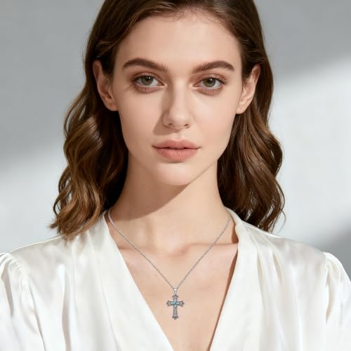 Cross Necklace 925 Sterling Silver Turquoise Christian Pendant Religious Cross Jewelry Christmas Gifts for Women Men - style: Gothic A