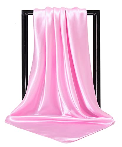 vabovin Satin Head Scarf for Women Solid Color, 35×35 in | Silk Feel Neckerchief, Hair Scarf, Fashion Bandana, Headscarf, Headband, Hair Wrap Sleeping, Daily Fashion Styling - color: 211 Pink
