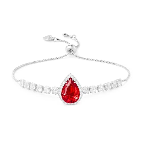 Linawe Crystal Imitation Diamond Rhinestone Charm Bracelets for Women, Gold/Silver/Rose Gold Adjustable Chain Bracelet, Teardrop Birthstone Cubic Zirconia Prom Costume Wedding Jewelry - color: Silver,July
