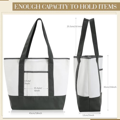 Reginary 16 Pcs Canvas Tote Bags Bulk with Outer Pocket 18 Inch Reusable Shopping Grocery Blank Tote Bag for Women Mother DIY Wedding Graduation Party(Gray White) - color: Gray White