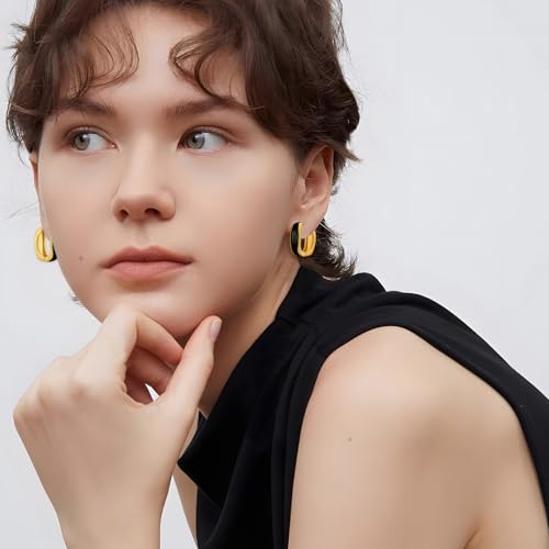 Chunky Hoop Earrings for Women Thick Minimalist Geometric Huggie Hoop Earrings Dainty Thick Y2K Preppy Earrings - style: Square-black