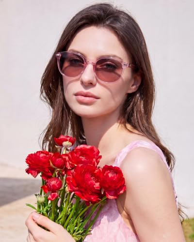 DUCO Women's Trendy Retro Round Acetate Polarized Sunglasses, UV400 99% Glare Block, Lightweight for Daily & Outdoor - color: 7. Pink Frame Purple Lens