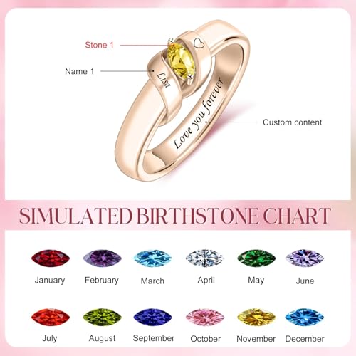 MissNaNa Mothers Ring With 1/2/3/4/5/6 Birthstones Personalized Engraved Name Rings for Women Stacking Birthstone Ring for Mom Grandma Daughter Wife Birthday Christmas Gift - color: 1 Stone