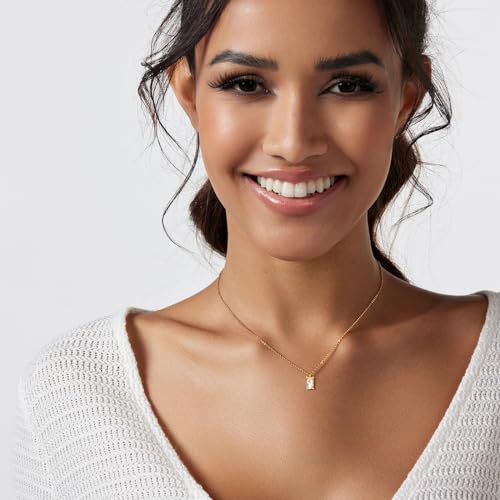 Luxval Diamond Pendant Gold Necklace for Women，Dainty 18k Gold Plated Choker Necklaces Simple Gold Jewelry Gifts for Women Girls - color: Gold-Birthstone