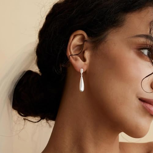 LLWOM Gold Silver CZ Teardrop Dangling, Pearl Drop Studs Dangle Earrings for Women Trendy, Hypoallergenic Jewelry Gift for Wedding/Party/Prom/Daily - color: Silver CZ Teardrop