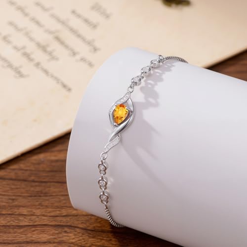 HPQQ Birthstone Bracelet for Women 925 Sterling Silver Infinity Love Jewelry Anniversary Birthday Mothers Day Gifts for Mom Wife Her - color: 11-November-Citrine