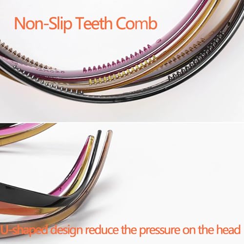 2 Pack Headbands Designed for Glasses Wearers Flex No Pressure Hairbands for Women Comfortable Plastic thin Headbands with Teeth-Bright Surface - color: 2 PCS-Bright Surface