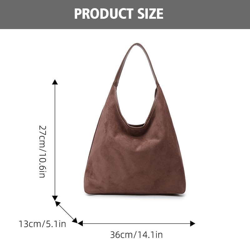 Large Work Tote Bags for Women, Boho Slouchy Suede Purses Handbags - color: Coffee