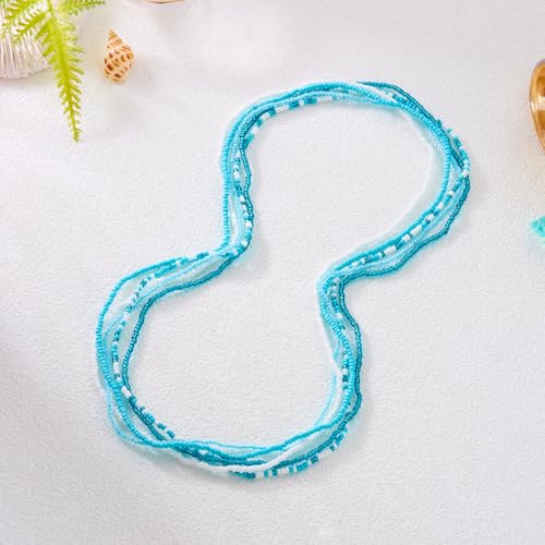 Boho Waist Beads Chains Set Colorful Summer African Belly Chain Elastic Waist Beads for Weight Loss Body Chains Bikini Beads Jewelry for Women - color: Blue 5pcs