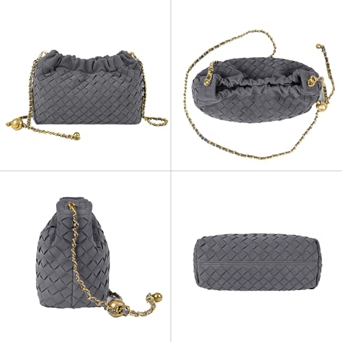 Joryin Woven Women's Crossbody Bag & Evening Purse, Trendy Dumpling Clutch & Hobo Cloud Shoulder Bag Trendy Dumpling Clutch - color: Woven Suede-slate Gray