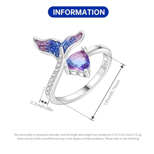 Rings for Women Butterfly Ring 925 Sterling Silver Rings Adjustable Promise Open Ring for Women Couple Wedding Engagement Jewelry Gifts - style: Mermaid Heart Open Ring