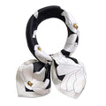 ANDANTINO 100% Mulberry Silk Scarf -21” Square Neckerchief with Gift Packed - color: Black&white Flowers