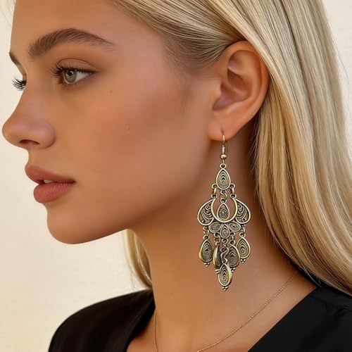 Boho Earrings for Women Trendy Gold Dangle Earrings Vintage Bohemian Indian Country Jewelry Gifts Boho Dress Chic Clothing - color: A11:Gold boho earrings