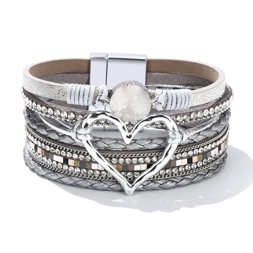Long tiantian Boho Leather Wrap Bracelets Gifts Trendy Stuff Layered Bangles Bracelets for Women Modern Stackable Infinity Bracelets Bohemian Jewelry Gifts for Women Birthday Gifts - color: C5:Bracelets for Women Trendy(silver heart)