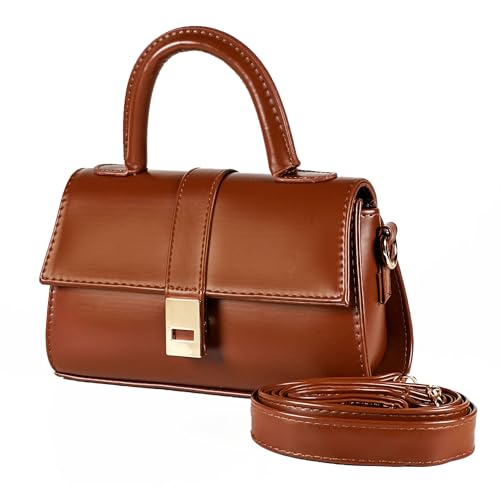 MOON CANTA Mini Crossbody Bag for Women – Small Faux Leather Shoulder Purse with Gold Lock, Elegant Design for Daily Use - color: Camel