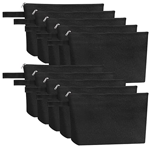 10 Pieces Cotton Canvas Makeup Bag with Bottom, Multi Purpose Cosmetic Bag with Zipper MN-WB07 Wb07 - color: Black, size: L
