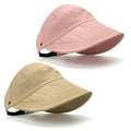 2 Pcs Women's Trendy Breathable Sun Hat, 2026 New Wide Brim UV Protection Hollow Top Sun Hat Summer Beach Packable Visor - color: Khaki + Pink