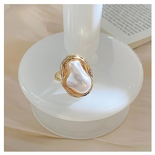 Choistily Pearl Ring for women Geometrical Irregular Pearl Ring Womens Open Adjustable Index Finger Rings - color: gold
