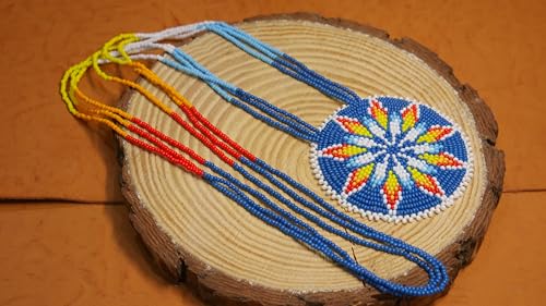 Handmade Native American Style Tribal ethnic Seed Bead Beaded Layered Medallion Necklace #1 - color: Navy Blue Star