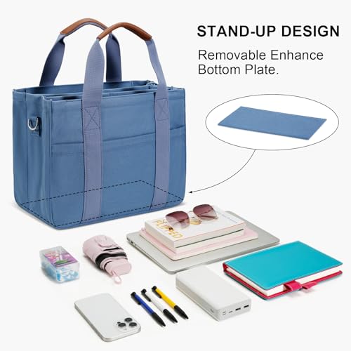 KKXIU Canvas Tote Bag for Women with Zipper and Compartments Crossbody Large Bible Messenger Purse Bag With Pockets | Canvas - color: Blue, size: Large