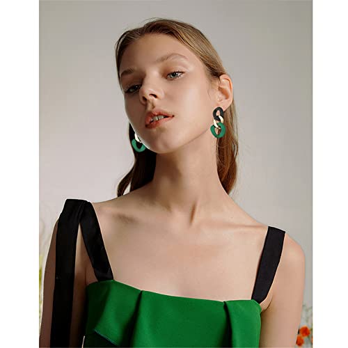 Charm Elegant Hollow Color Chain Acrylic Geometric Temperament Dangle Drop Earrings Bohemian Minimalist Hypoallergenic Jewelry Gift - color: Black Green earrings