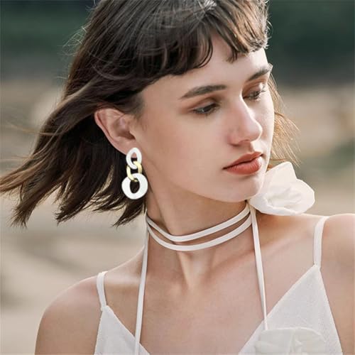 Charm Elegant Hollow Color Chain Acrylic Geometric Temperament Dangle Drop Earrings Bohemian Minimalist Hypoallergenic Jewelry Gift - color: White Gold White